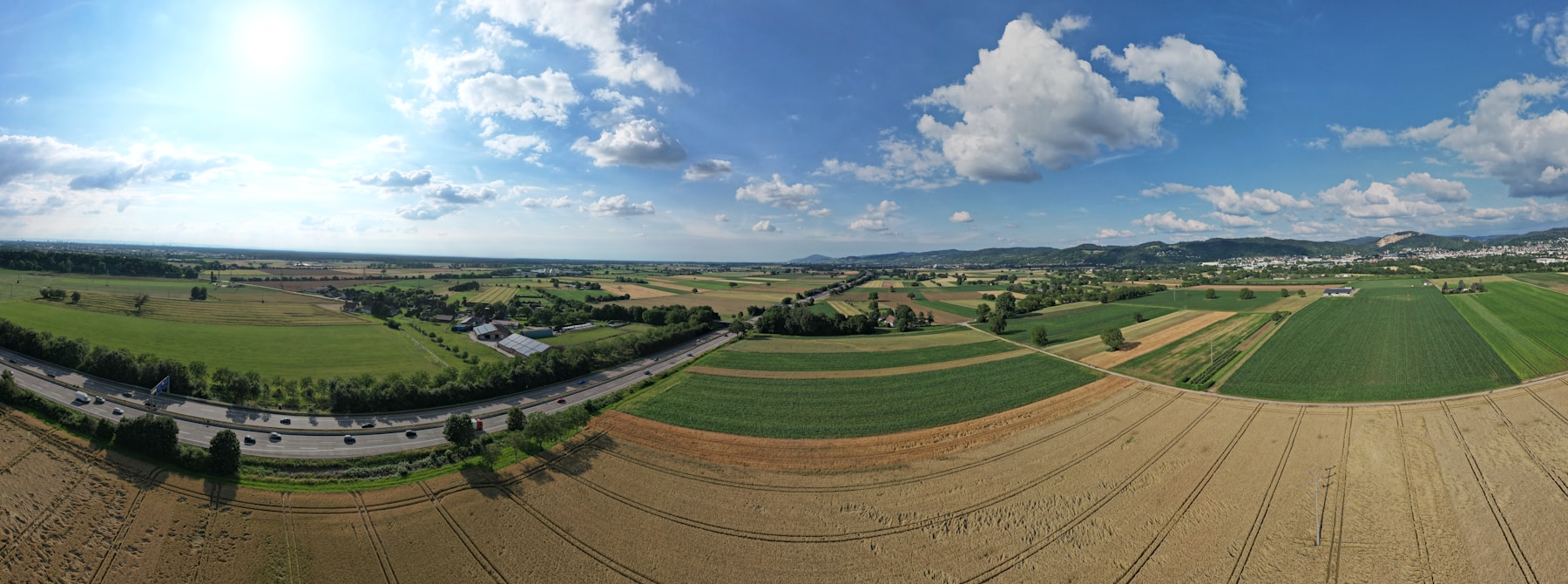 Aerial view of farmland and fields